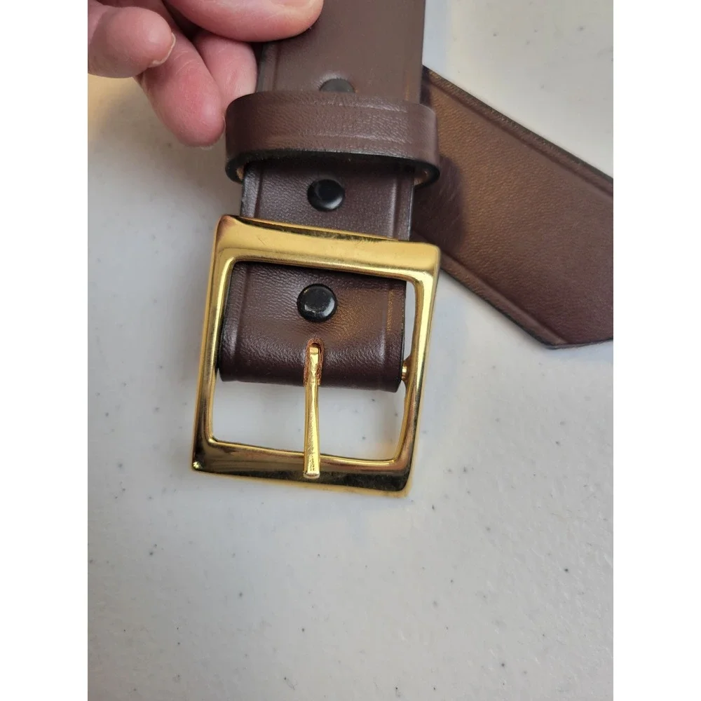 Top Grain Cowhide Leather Belt‎ Gold Buckle Brown Mens Size 40 Made USA